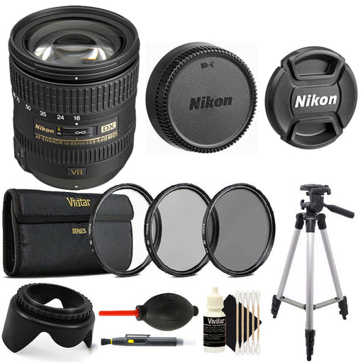 Nikon AF-S DX NIKKOR 16-85mm f/3.5-5.6G ED VR Lens Tripod Bundle
