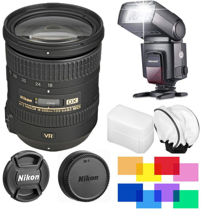 Nikon AF-S DX NIKKOR 18-200mm f/3.5-5.6G ED VR II Lens Flash Bundle