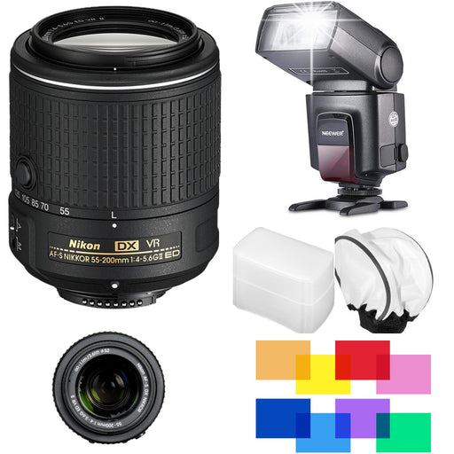 Nikon AF-S DX NIKKOR 55-200mm f/4-5.6G ED VR II Lens Flash Bundle
