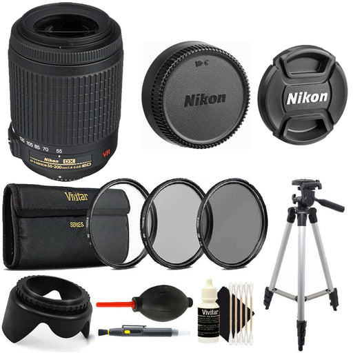 Nikon AF-S DX Zoom-NIKKOR 55-200mm f/4-5.6G ED Lens Tripod Bundle