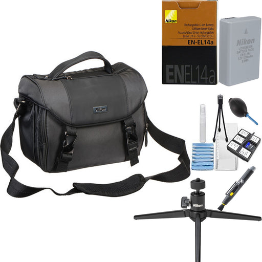 Nikon Deluxe Digital SLR Camera Case (Black) with Nikon Mini Tripod | Nikon EN-EL14A Battery &amp; Cleaning Kit