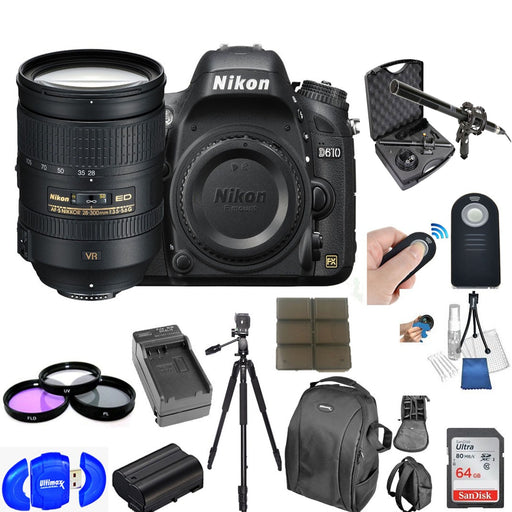 Nikon D610 Digital SLR Camera Body with 28-300mm VR AF-S Lens |64GB Card | Case |Battery &amp; Charger | Tripod Package