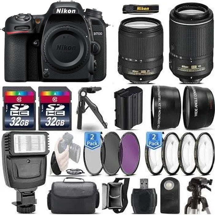Nikon D7500 DSLR Camera with 18-140mm &amp; 55-200mm VR II Lens Essential Bundle