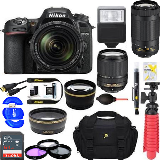 Nikon D7500 20.9MP DSLR Camera + AF-S 18-140mm &amp; 70-300mm ED VR Dual Lens Bundle