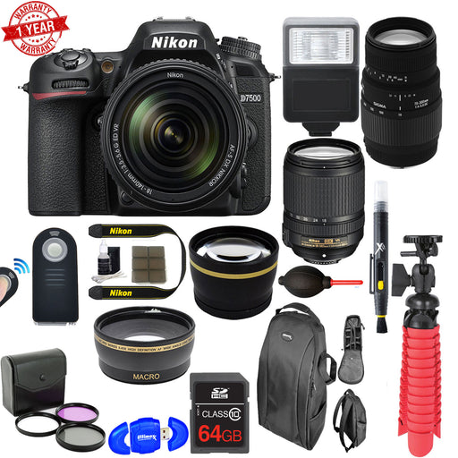 Nikon D7500 DSLR Camera with 18-140mm &amp; 70-300mm Macro Lens Supreme Essential Bundle