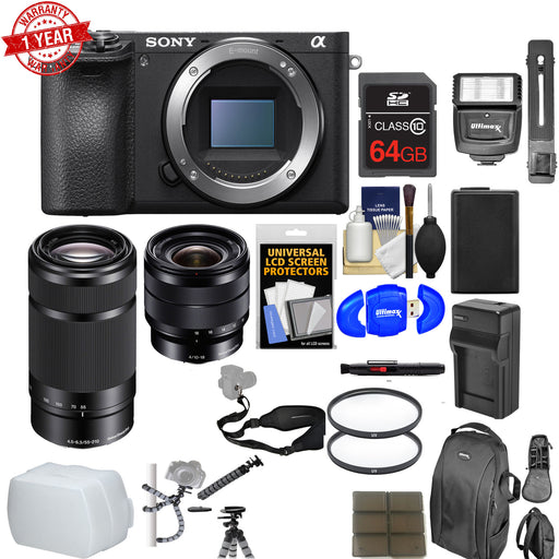 Sony Alpha A6500 4K Wi-Fi Digital Camera Body with 10-18mm f/4.0 &amp; 55-210mm Lenses Deluxe Kit