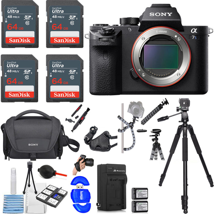 Sony Alpha a7S II Mirrorless Digital Camera Body w/ Four 64GB SD Cards Bundle