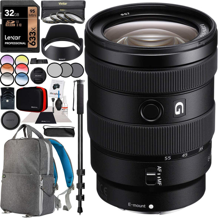 Sony E 16-55mm F2.8 G Lens SEL1655G Standard Zoom for APS-C E-Mount Cameras  Bundle with 67mm Deluxe Photography Filter Kit, Deco Gear Backpack Case