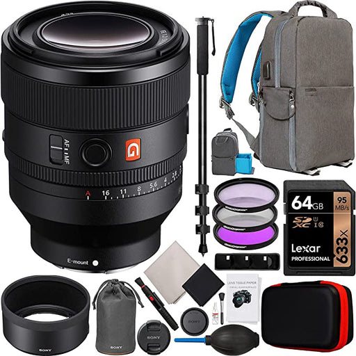 Sony FE 50mm F1.2 GM Full Frame Large Aperture G Master Lens SEL50F12GM for E-Mount Mirrorless Cameras Bundle with Deco Gear Backpack Case + 72mm UV/Polarizer/FLD Filter Kit + Monopod and Accessories