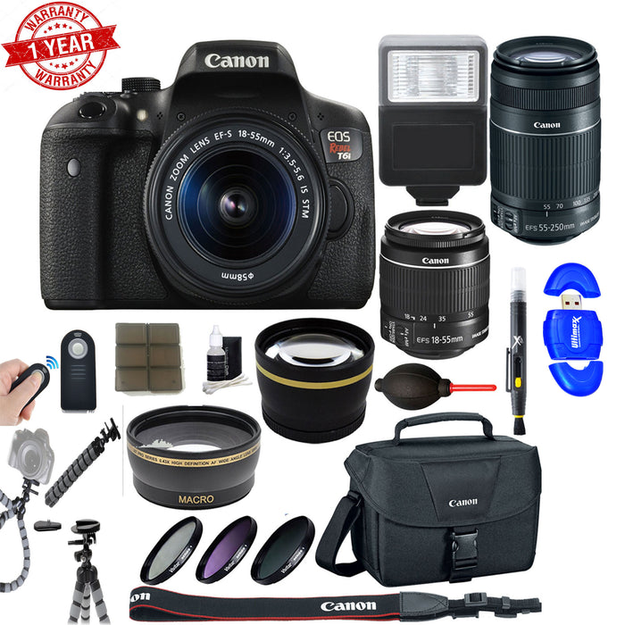 Canon EOS Rebel T6i/800D DSLR Camera with 18-55mm Lens &amp; 55-250mm IS Lens|64GB Accessory Kit