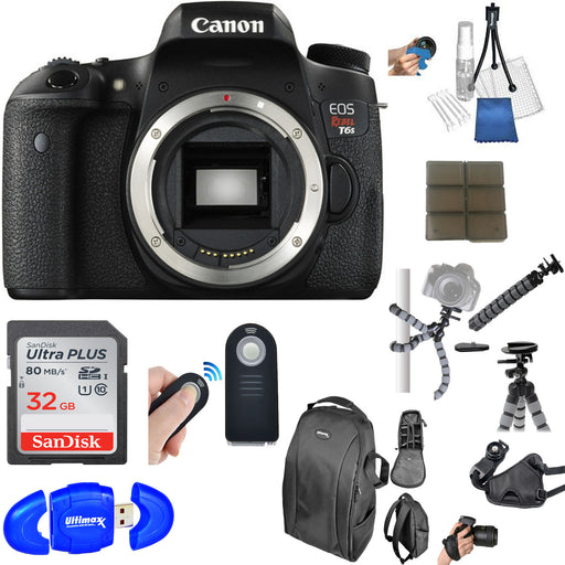Canon EOS Rebel T6s Wi-Fi Digital SLR Camera Body with 32GB Card + Backpack + Tripod+ Deluxe Bundle