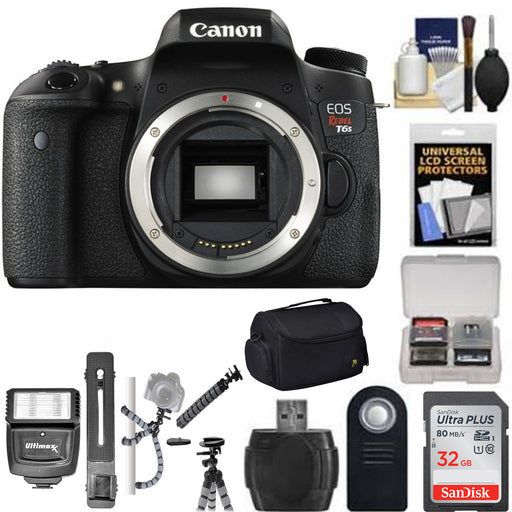 Canon EOS Rebel T6s Wi-Fi Digital SLR Camera Body with 32GB Card + Case + Strap + Flash + Remote = Deluxe kit