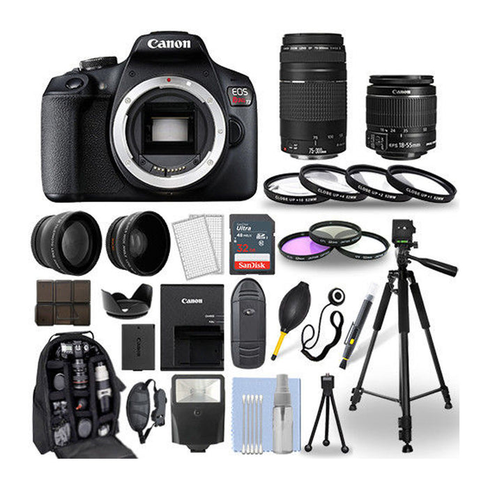 Canon EOS Rebel T7/2000D DSLR Camera with 18-55mm Lens | 75-300mm | 30 Piece Accessory Bundle USA