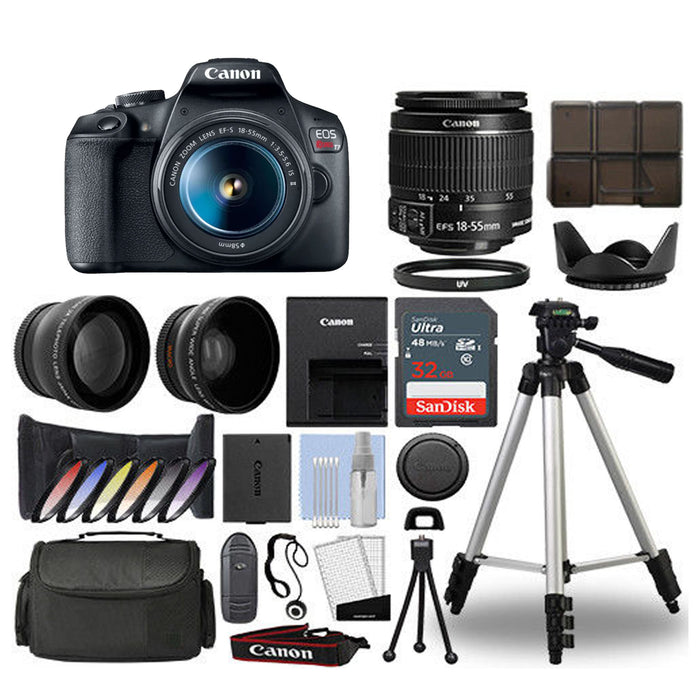 Canon EOS Rebel T7/2000D DSLR Camera with 18-55mm Lens 3 Lens Kit 32GB Best Value Kit USA