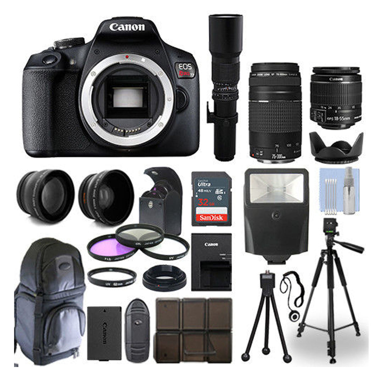 Canon EOS 2000D 24.1MP DSLR Camera + 18-55mm Lens + 8GB Accessory Bundle