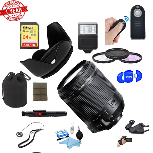 Tamron 18-200mm Di II VC All-In-One Zoom Lens for Canon / Nikon Mount|64GB Ultimate Filter &amp; Flash Photography Bundle