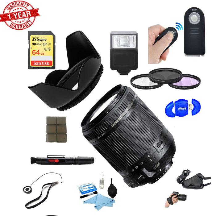 Tamron 18-200mm Di II VC All-In-One Zoom Lens for Nikon Mount|64GB Ultimate Filter &amp; Flash Photography Bundle