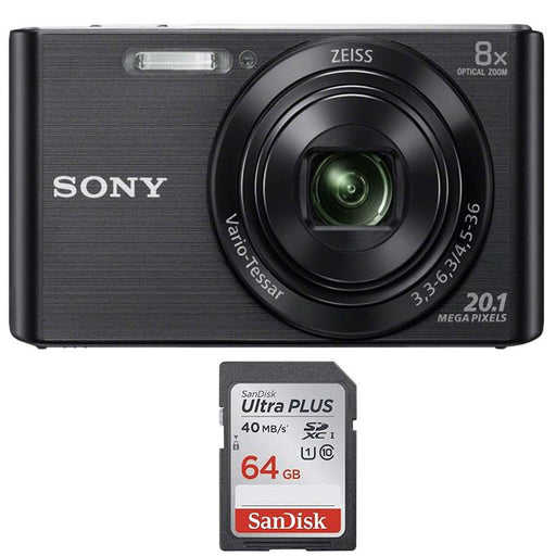 Sony Cyber-Shot DSCW810 20.1MP Digital Camera - Black wtih 64GB Memory Card