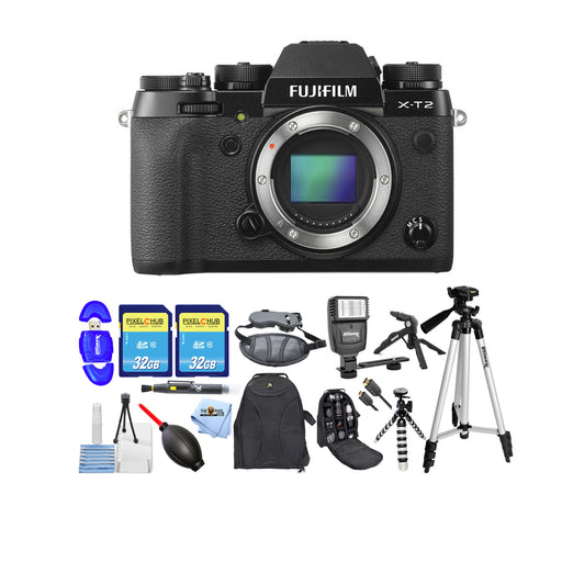 Fujifilm X-T2 Mirrorless Digital Camera (Body Only) + 64GB Memory Card Accessory Bundle