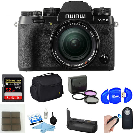 FUJIFILM X-T2 Mirrorless Digital Camera with 18-55mm Lens &amp; Vertical Grip Additional Accessories Package