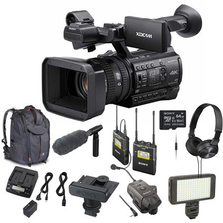 Sony PXW-Z150 UHD Camcorder ACCL1BP Power Supply & Fast Dual Charger, 64GB MC, Sony LANC Remote Controller, Sony ECM-VG1 Mic kit